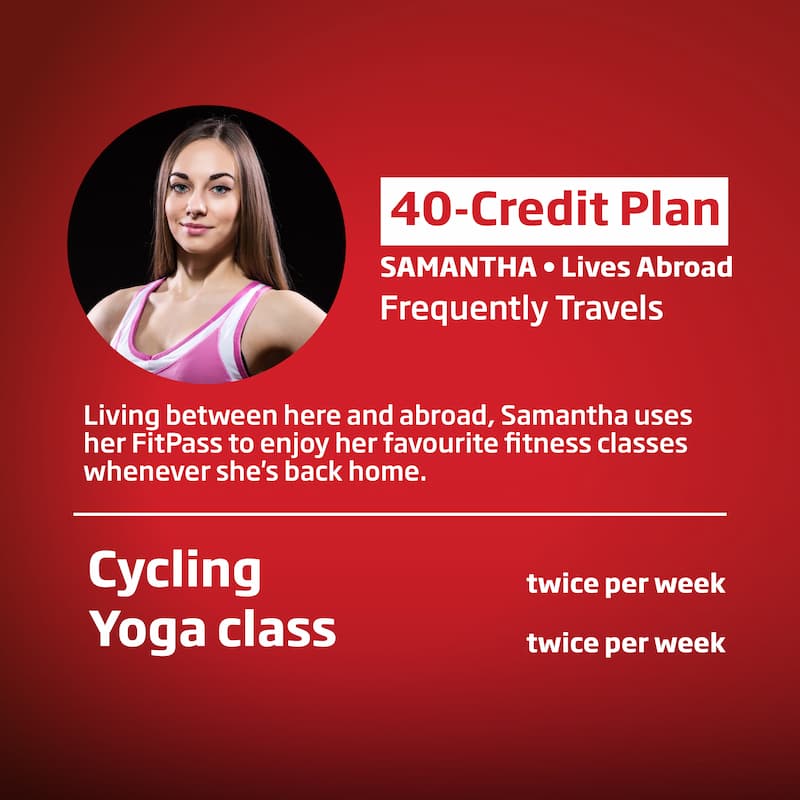 Samantha uses the 40-credit FitPass plan for her weekly cycling and yoga classes.